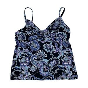 Lands' End Women's Tankini Top Size 4 Petite Blue Purple Paisley Print Underwire